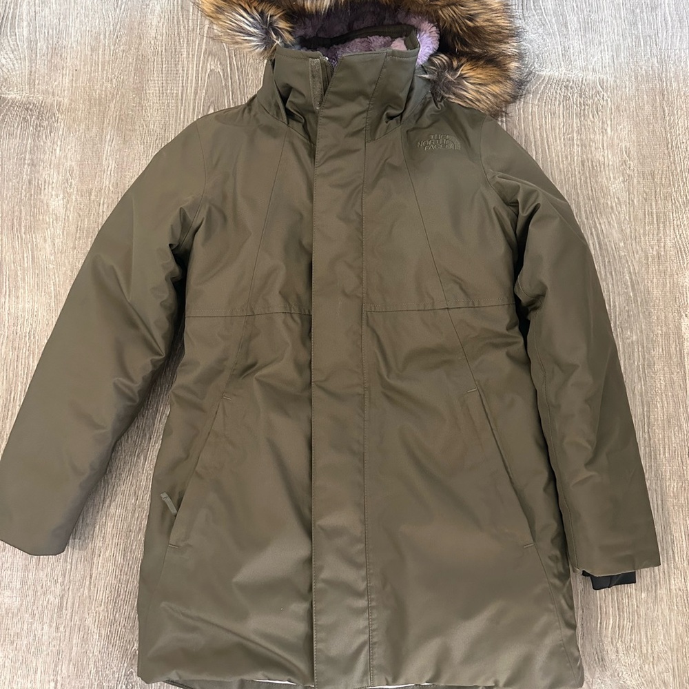The North Face Kids Olive Green Jacket with Fur Hood